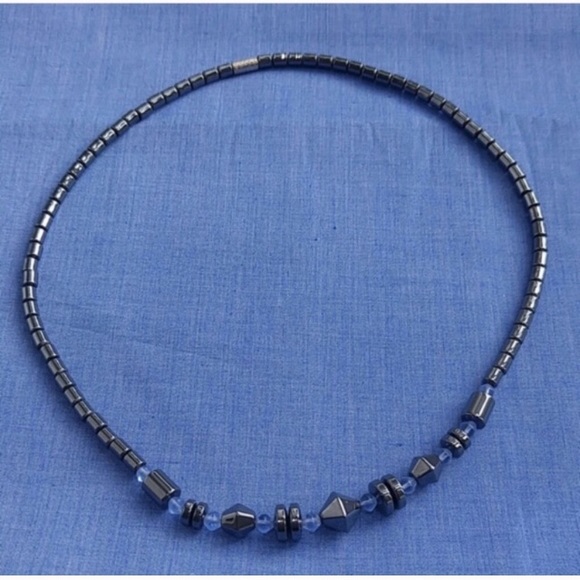 Jewelry - Vintage Hematite and Blue Beaded Necklace